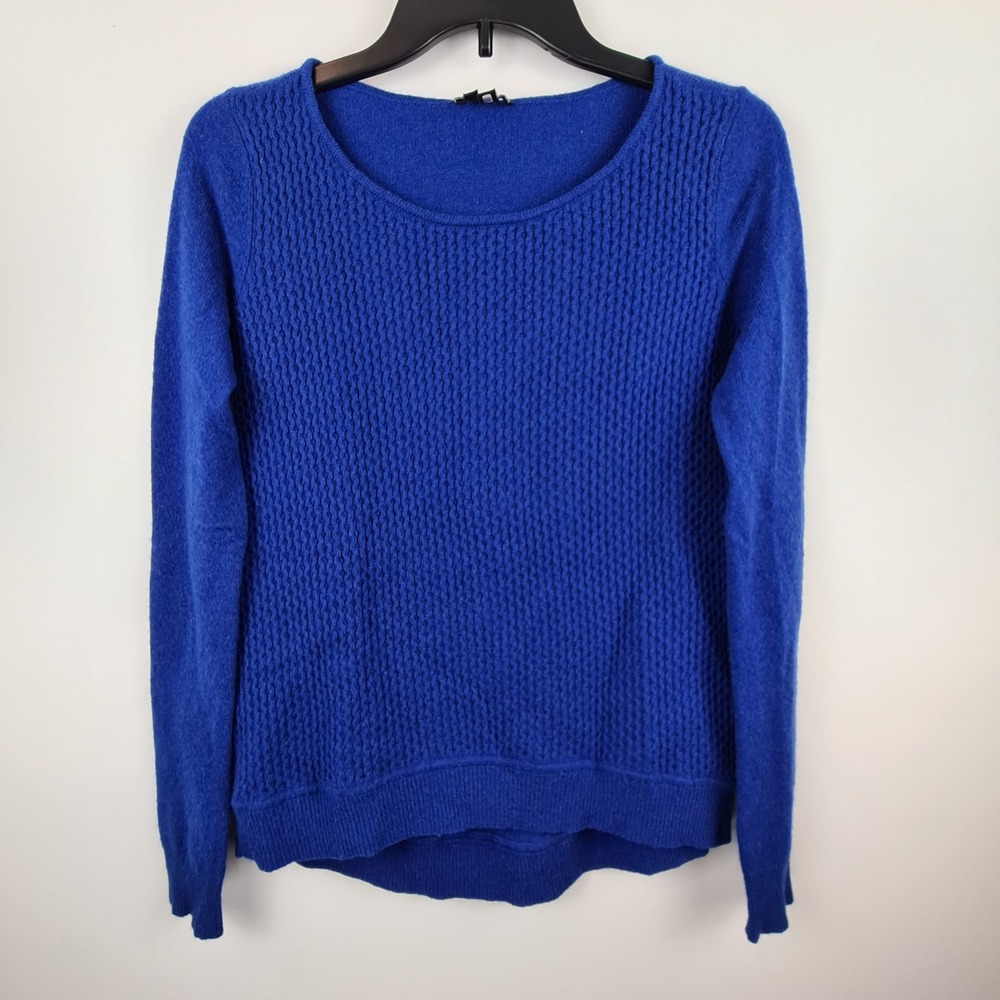 Theory Raffina HS Lofty Cashmere Royal Blue Waffle Knit Sweater S Long Sleeve